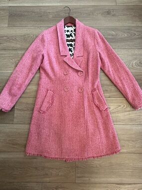 CAbi Pink Tweed Coat Size 8 Double Breasted Wool Blend Jacket